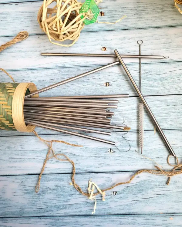 Steel straw with nylon cleaner
